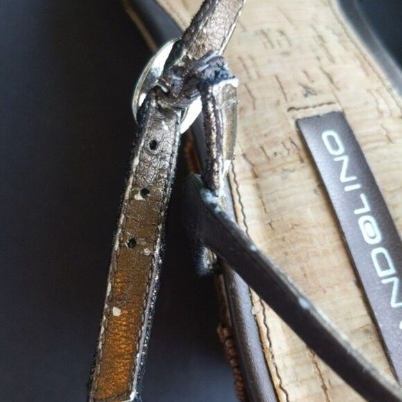 Bandolino wedge sandals with embellished heels - brown & gold - size 9 - Picture 7 of 10